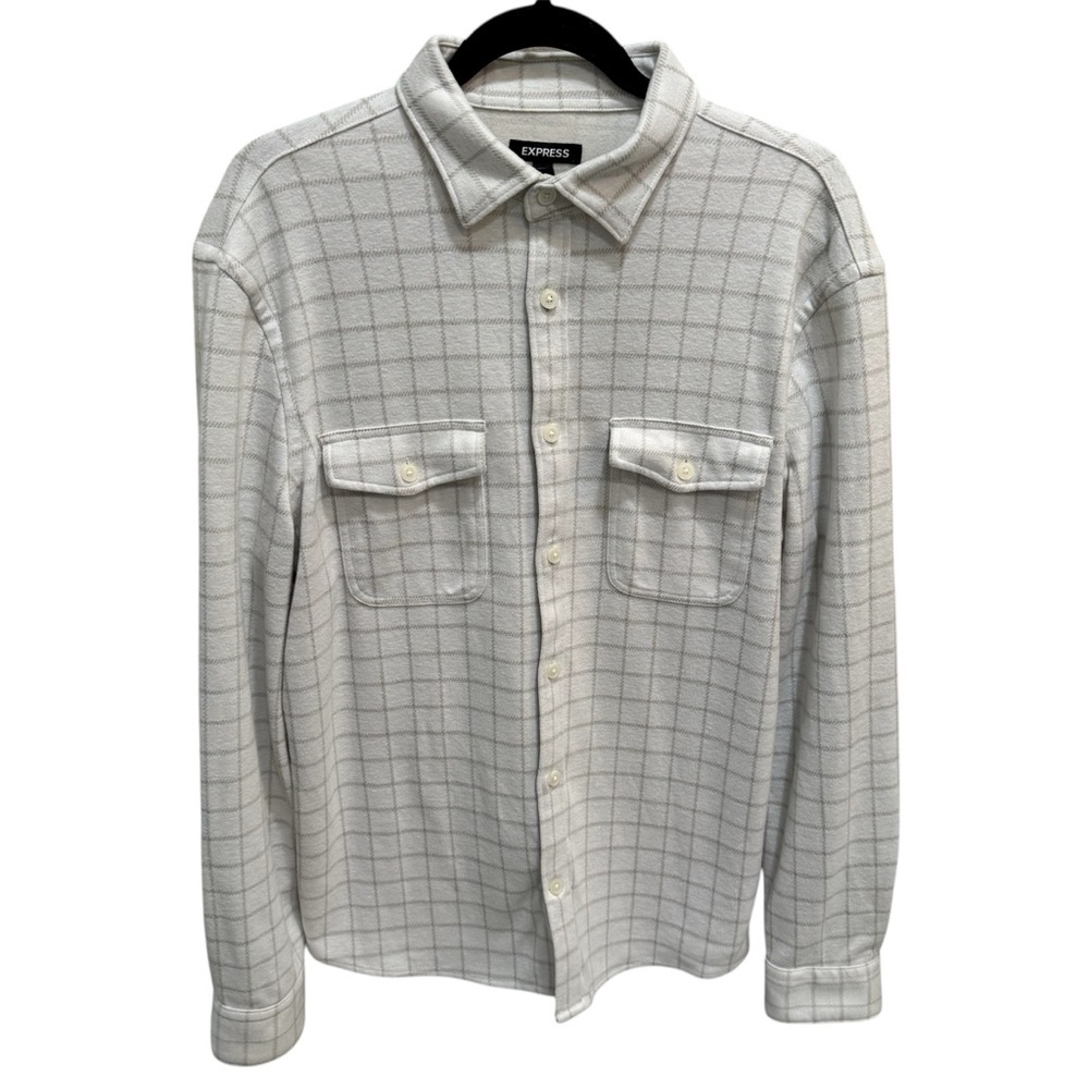 Express Shirt Mens Med Gray Plaid Button Up Long Sleeve Flannel Casual Normcore